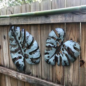 Set of 2 Galvanized Metal Monstera Leaf Wall Hangings